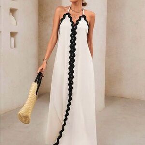 Twice Chic Boutique White and Black Halter Maxi Sundress